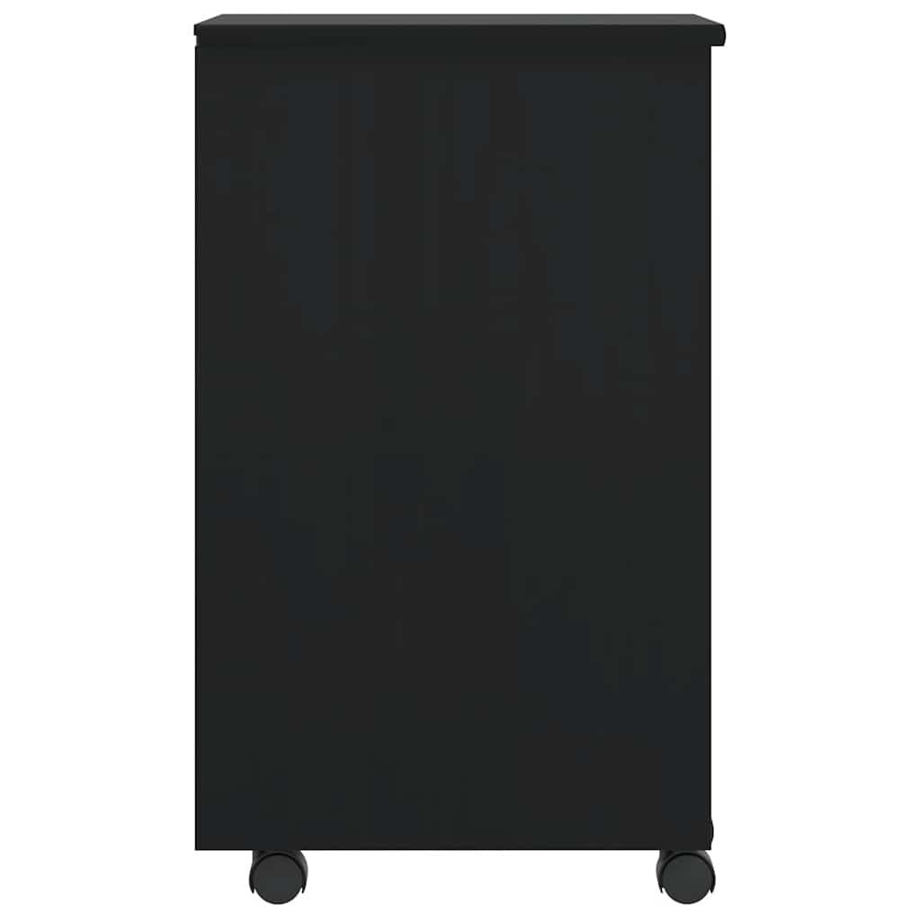 Meuble à roulettes avec tiroirs MOSS en pin massif noir