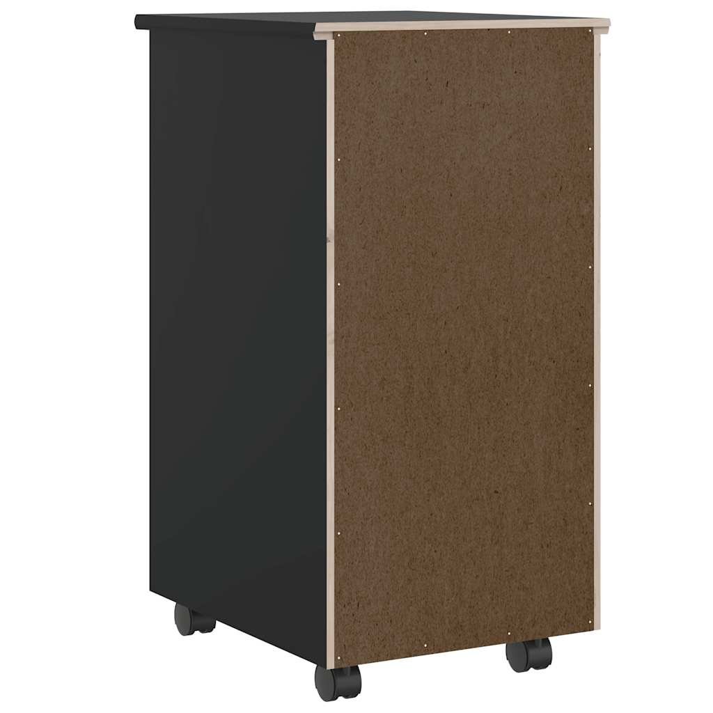 Meuble à roulettes avec tiroirs MOSS en pin massif noir