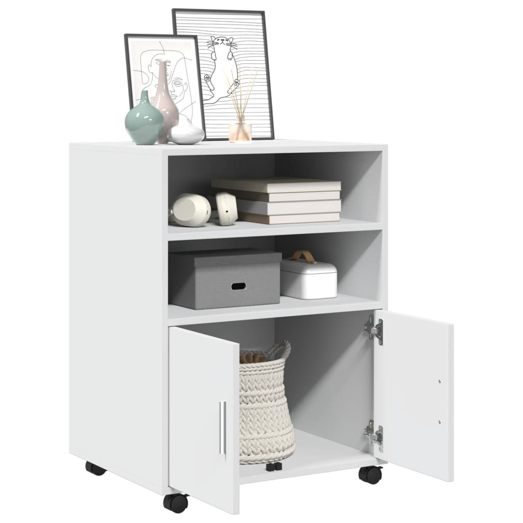 Rolling Cabinet White 60x48x81 cm Wood Material
