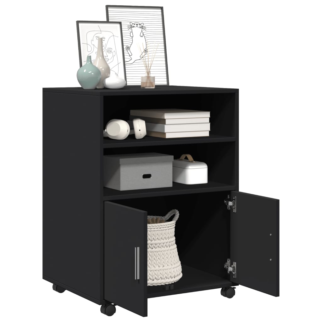 Rolling Cabinet Black 60x48x81 cm Wood Material