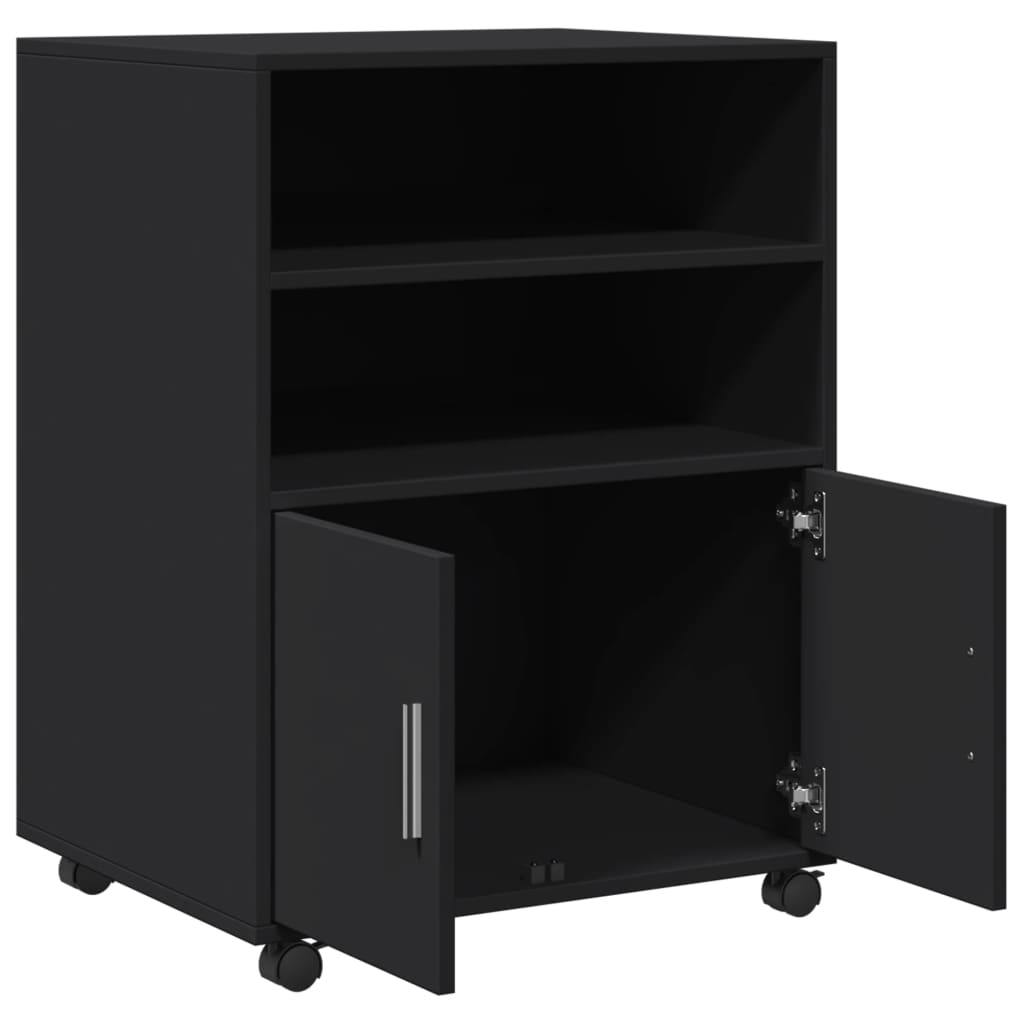 Rolling Cabinet Black 60x48x81 cm Wood Material