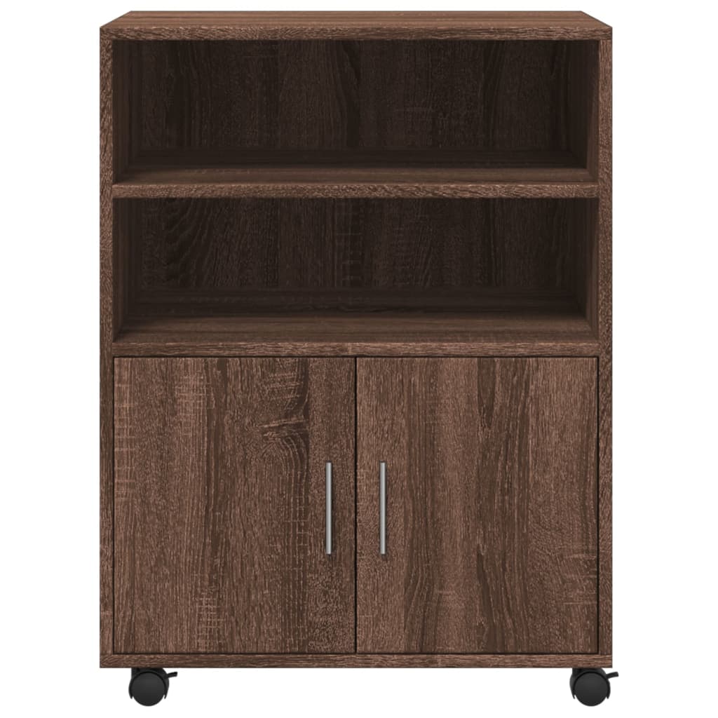 Armoire roulante aspect chêne marron 60x48x81 cm matériau bois