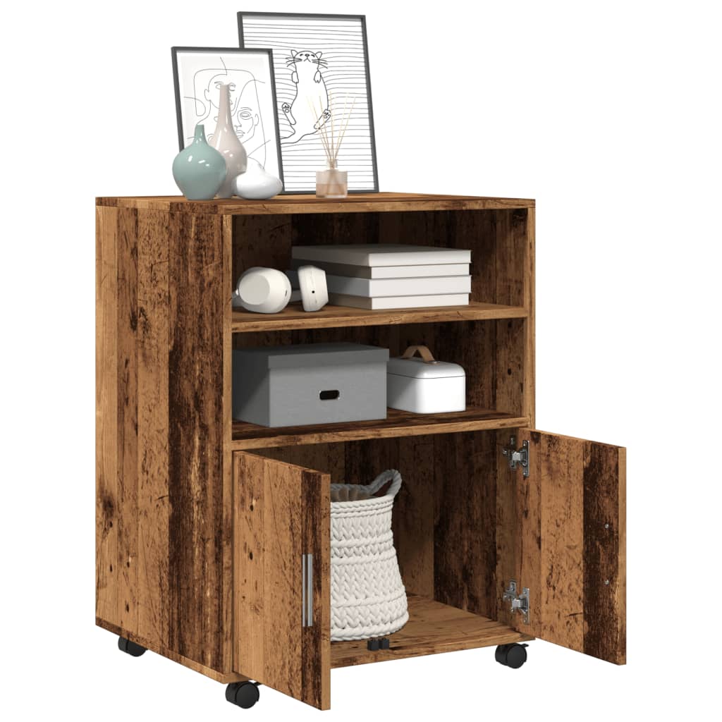 Rolling Cabinet Old Wood Look 60x48x81 cm Wood Material