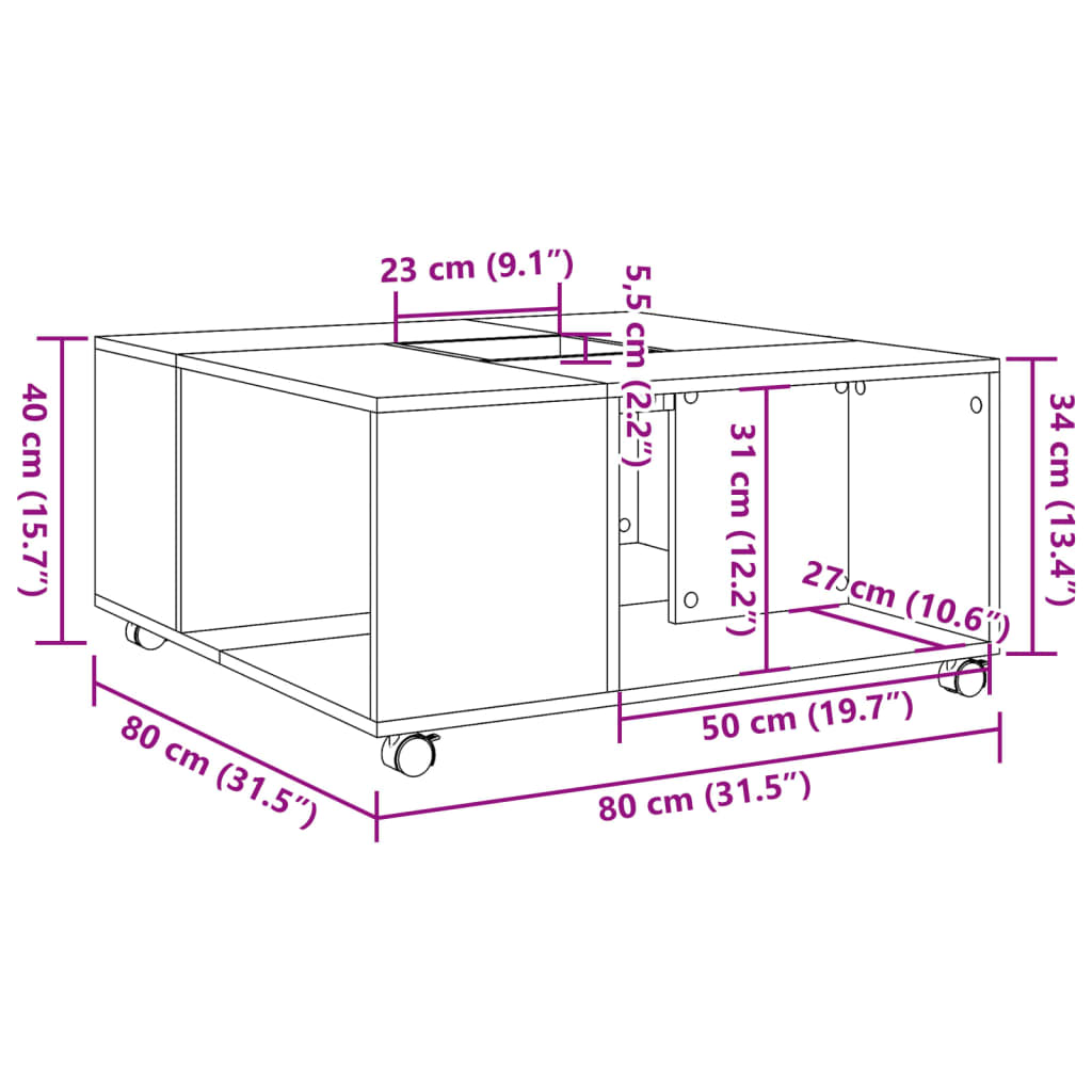 Table basse aspect bois de récupération 80x80x40 cm en bois