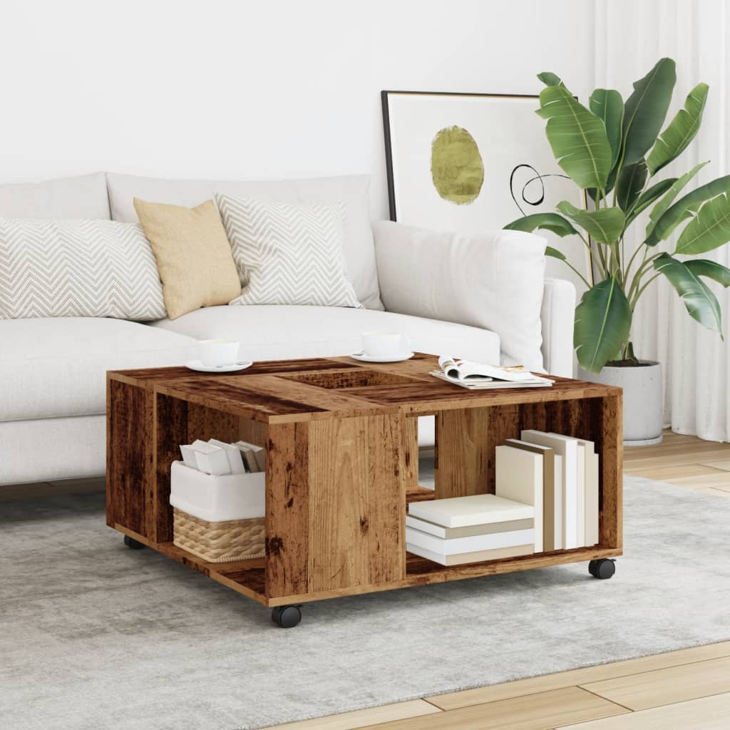 Table basse aspect bois de récupération 80x80x40 cm en bois