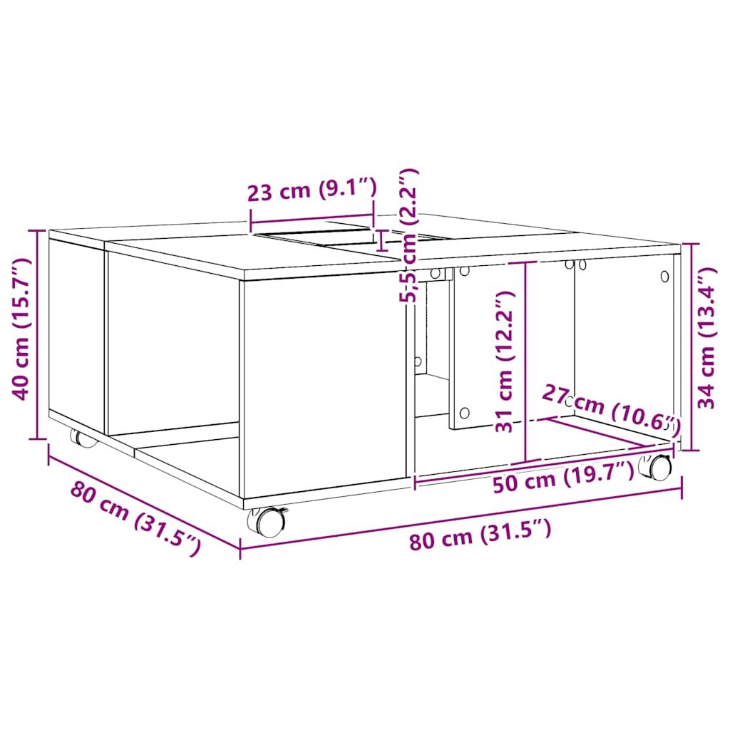 Couchtisch Artisan-Eiche 80x80x40 cm Holzwerkstoff