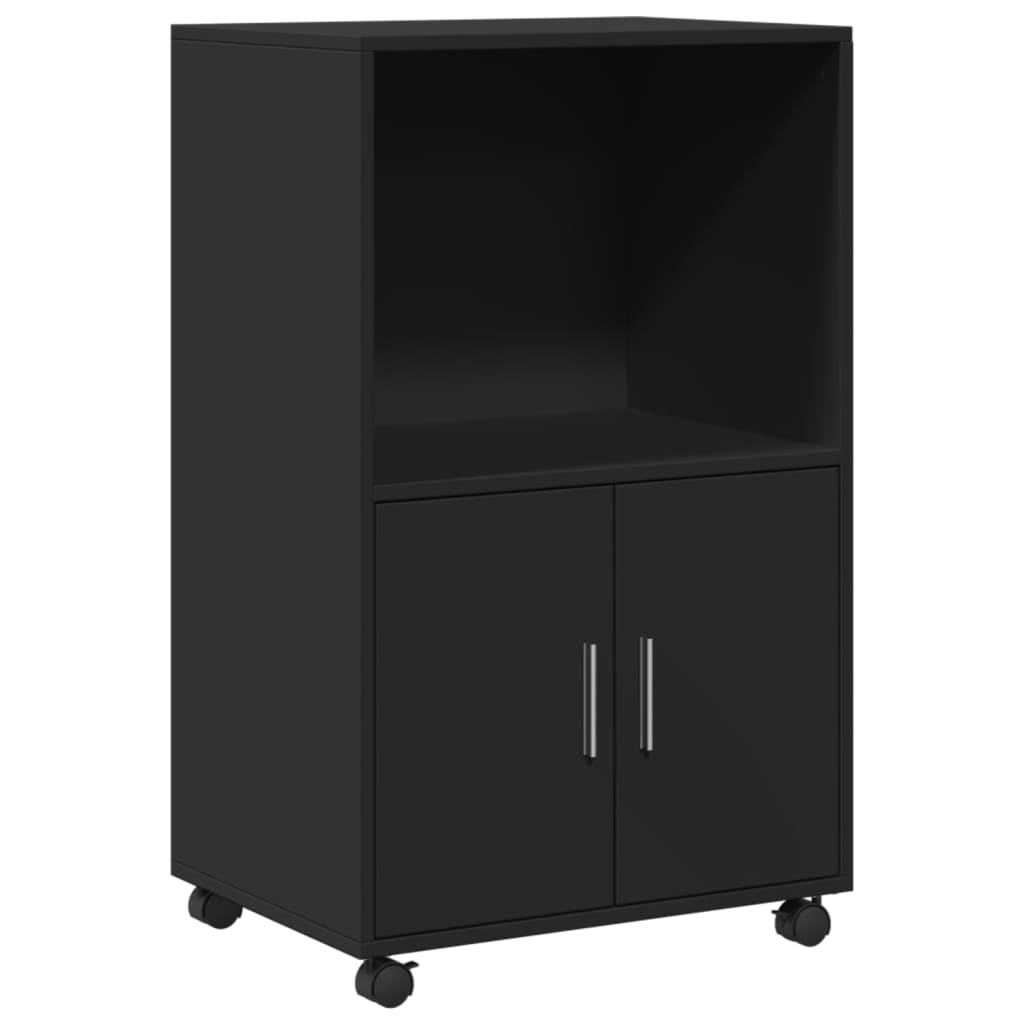 Rolling Cabinet Black 55x40x91 cm Wood Material