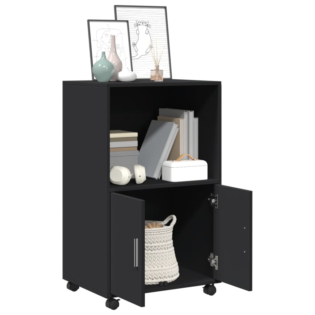 Rolling Cabinet Black 55x40x91 cm Wood Material