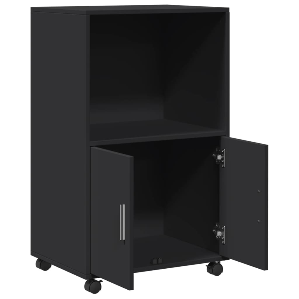 Rolling Cabinet Black 55x40x91 cm Wood Material