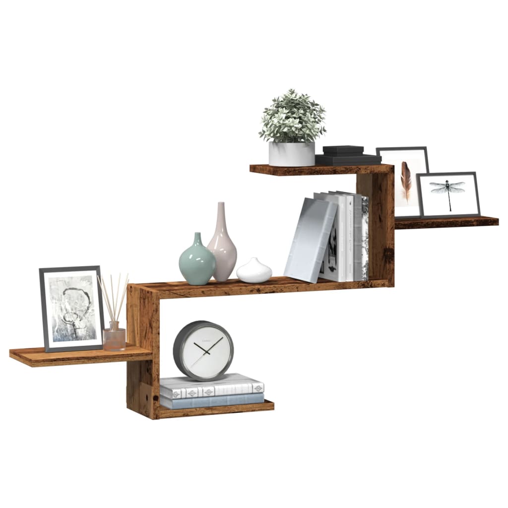 Étagère murale aspect bois de récupération 104x15x49 cm matériau bois