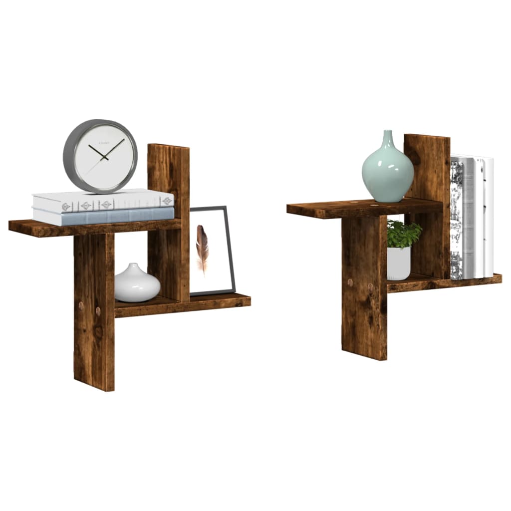 Wall shelves 2 pcs. Smoked oak 38x12x38 cm wood material