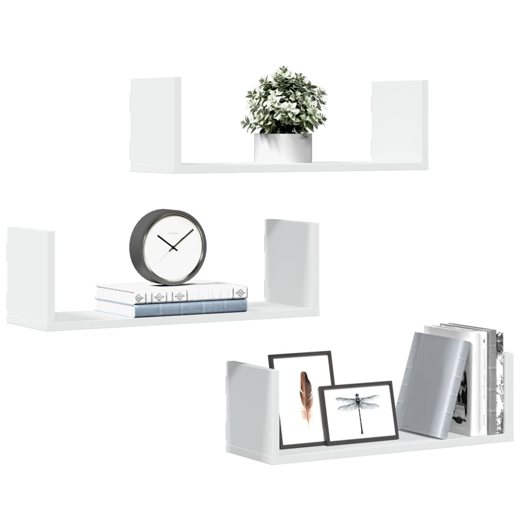 Wall shelves 3 pcs. White 58x18x18 cm wood material
