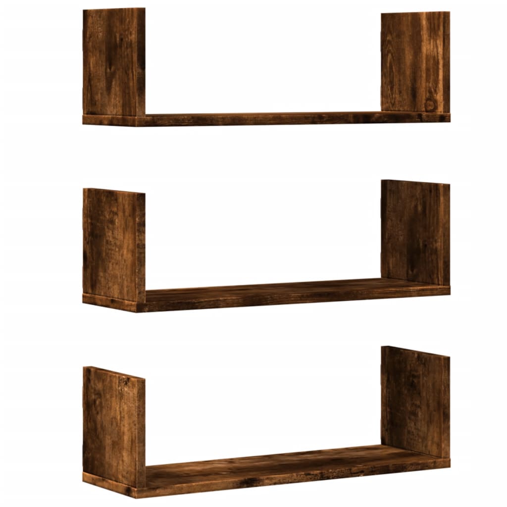 Wall shelves 3 pcs. Smoked oak 58x18x18 cm wood material