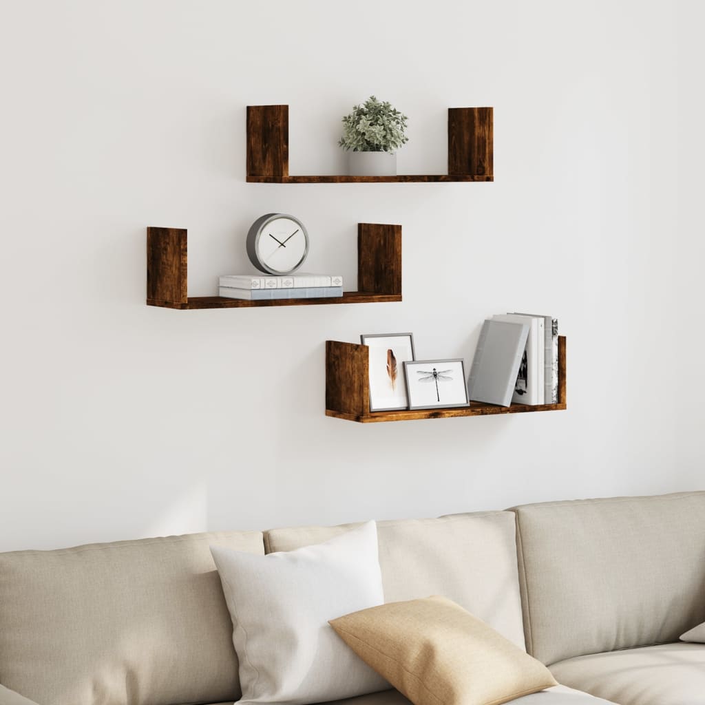 Wall shelves 3 pcs. Smoked oak 58x18x18 cm wood material