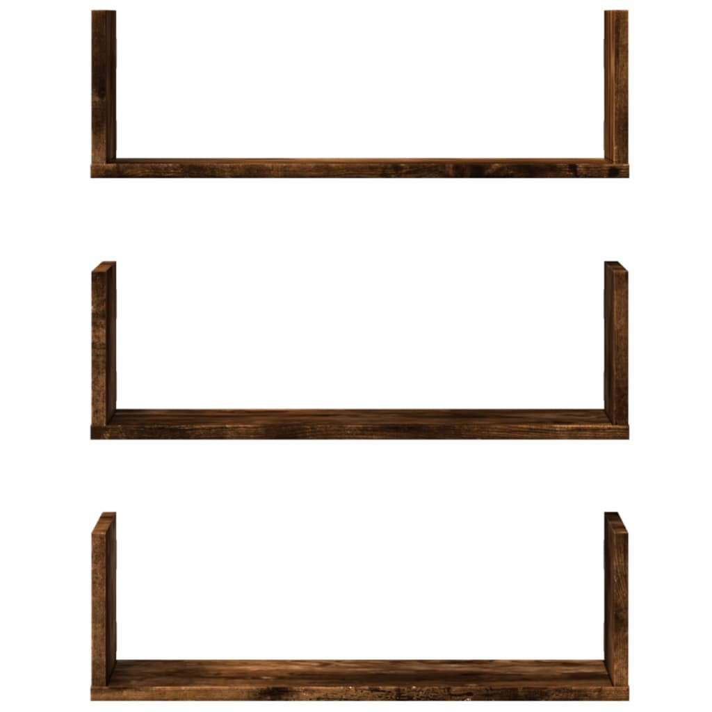 Wall shelves 3 pcs. Smoked oak 58x18x18 cm wood material