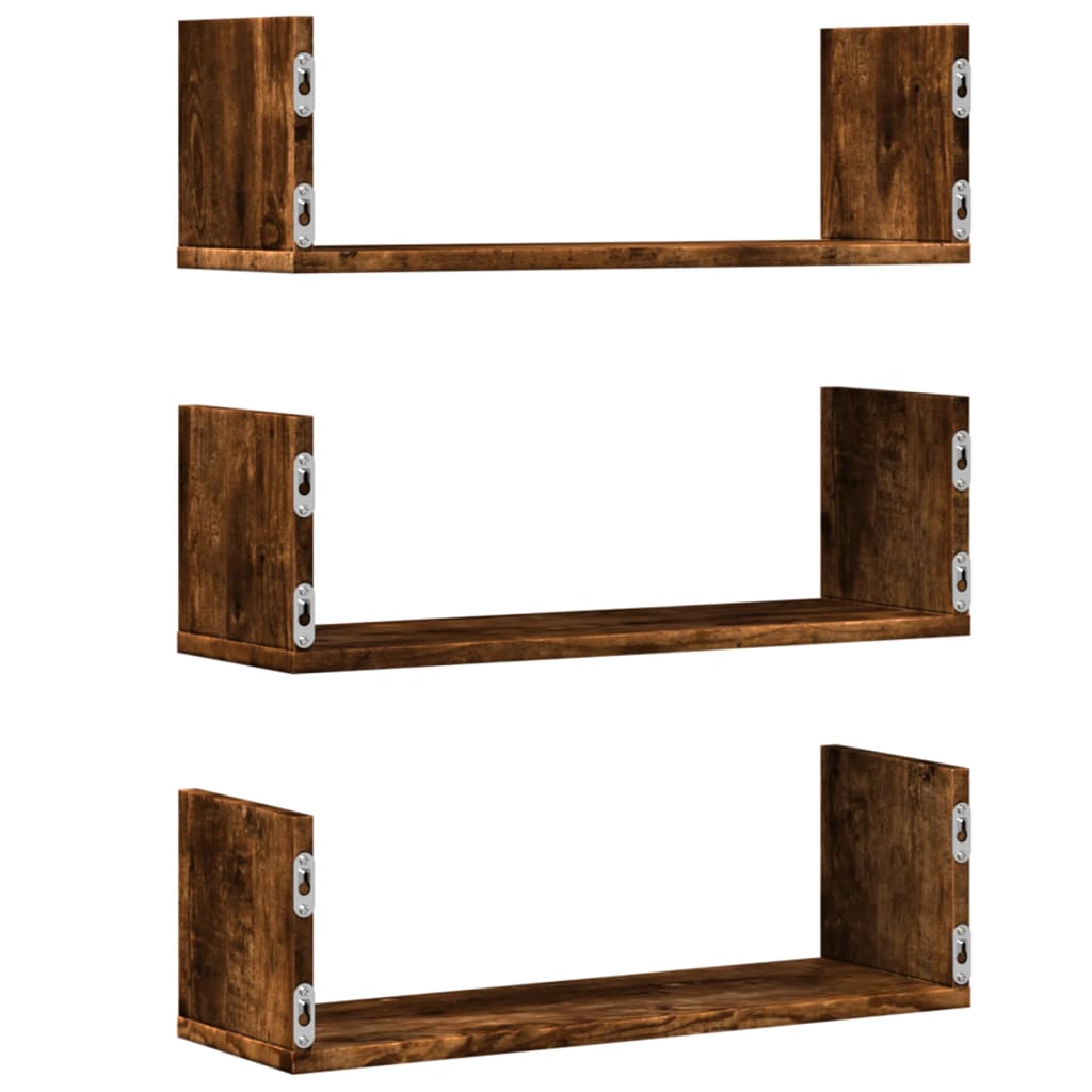Wall shelves 3 pcs. Smoked oak 58x18x18 cm wood material