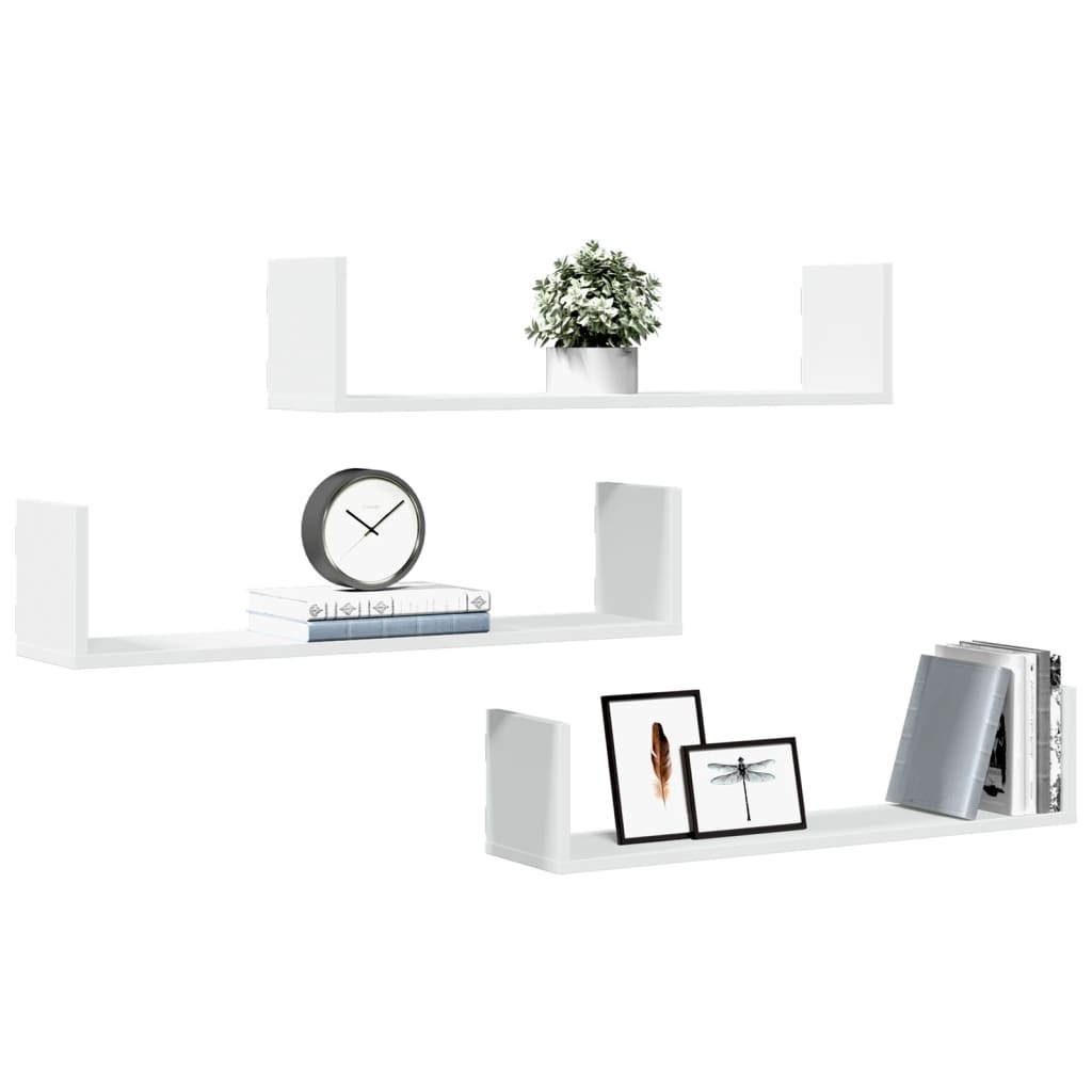 Wall shelves 3 pcs. White 80x18x18 cm wood material
