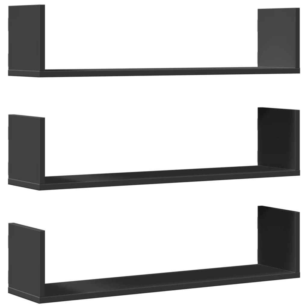 Wall shelves 3 pcs. Black 80x18x18 cm wood material