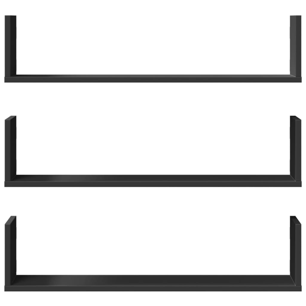 Wall shelves 3 pcs. Black 80x18x18 cm wood material