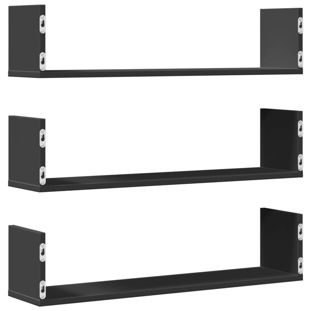 Wall shelves 3 pcs. Black 80x18x18 cm wood material