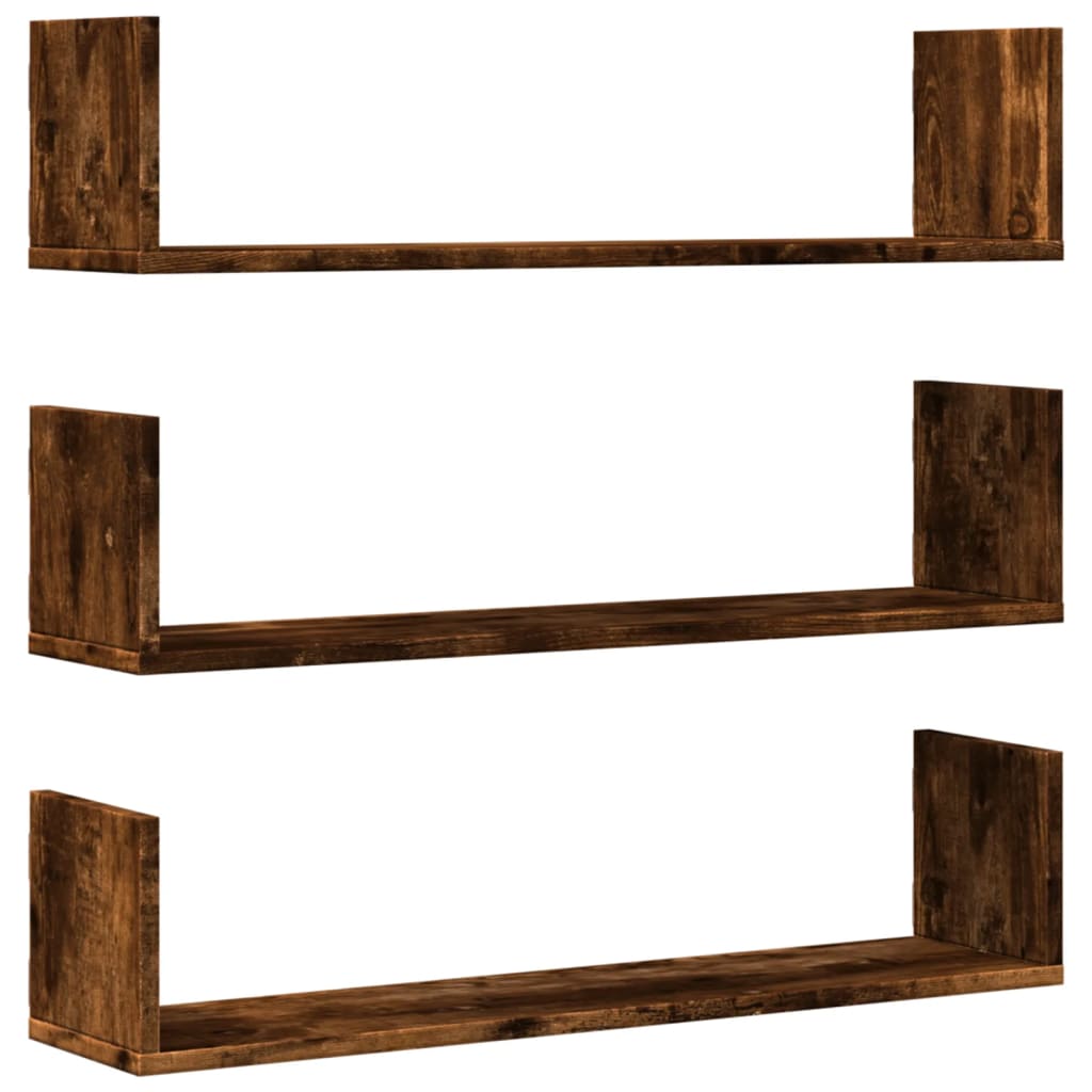Wall shelves 3 pcs. Smoked oak 80x18x18 cm wood material
