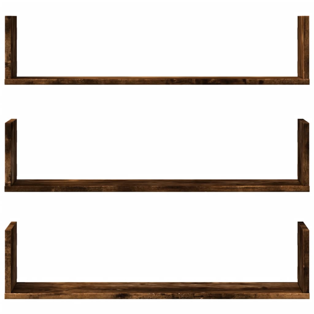 Wall shelves 3 pcs. Smoked oak 80x18x18 cm wood material