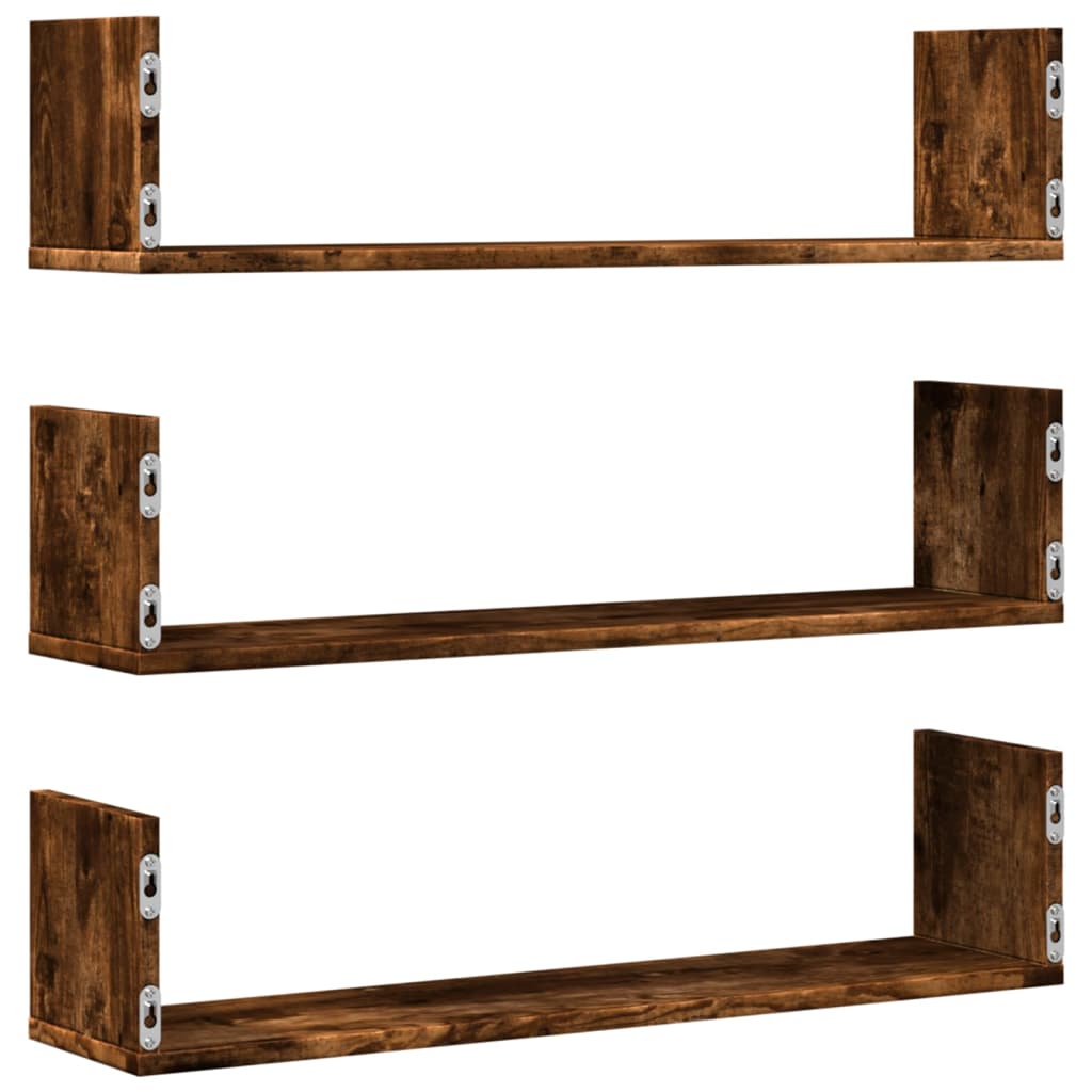 Wall shelves 3 pcs. Smoked oak 80x18x18 cm wood material
