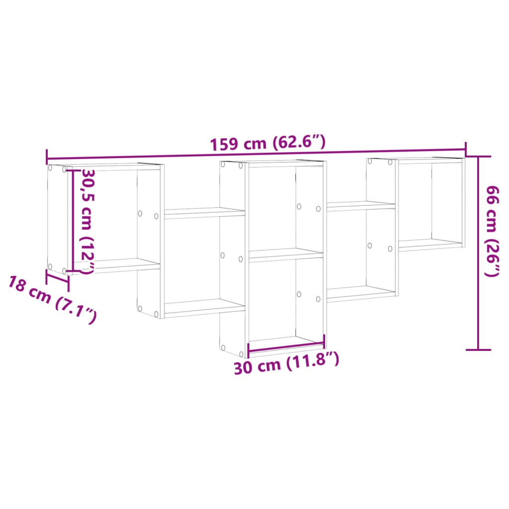 Wall shelf Grey Sonoma 159x18x66 cm wood material