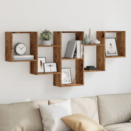 Wall shelf reclaimed wood look 159x18x66 cm wood material