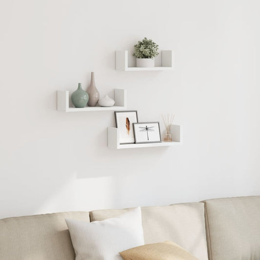Wall shelf 3 pcs. White wood material