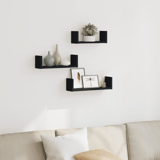 Wall shelf 3 pcs. Black wood material