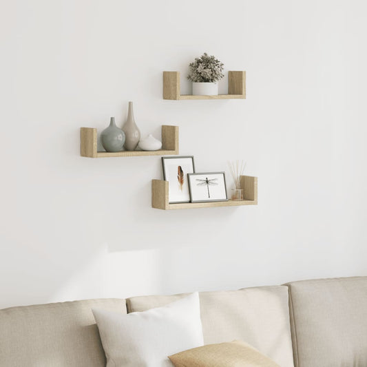 Wall shelf 3 pcs. Sonoma oak wood material