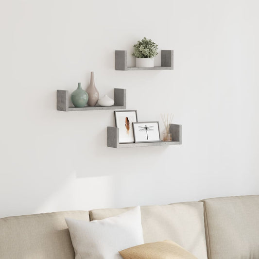 Wall shelf 3 pcs. Concrete gray wood material