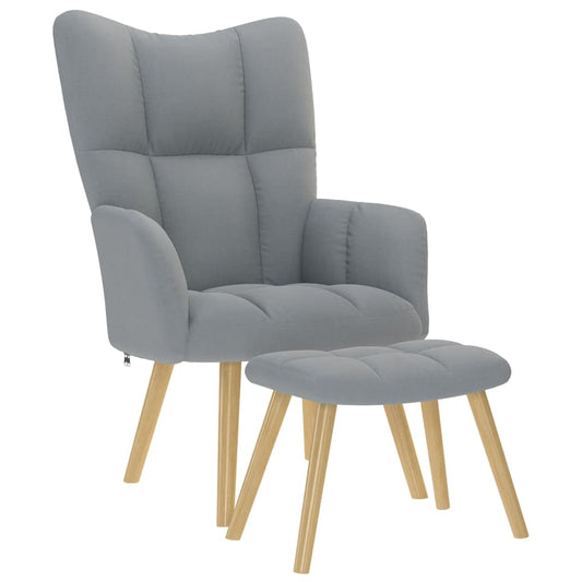Fauteuil relax avec tabouret en tissu gris clair