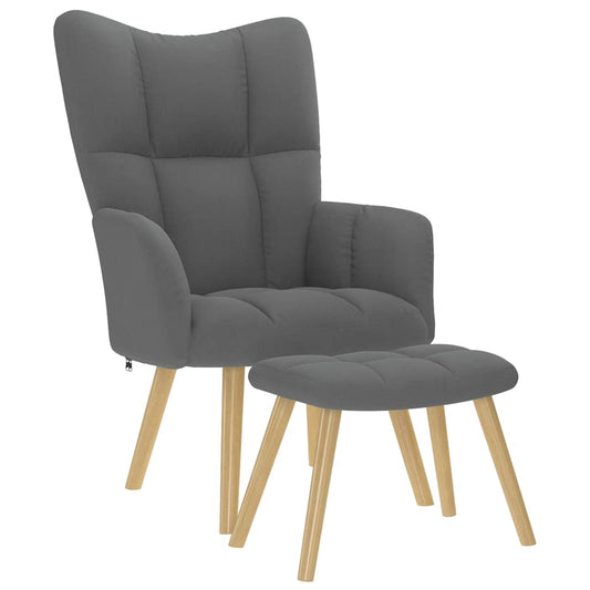 Fauteuil de relaxation avec tabouret tissu gris foncé