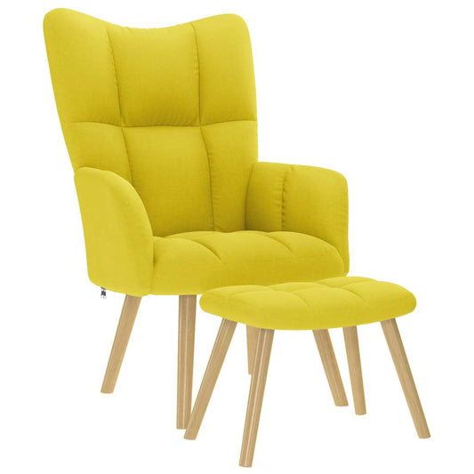 Fauteuil relax avec tabouret en tissu jaune clair