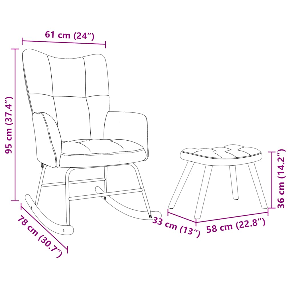Schaukelstuhl mit Fußhocker Braun Stoff