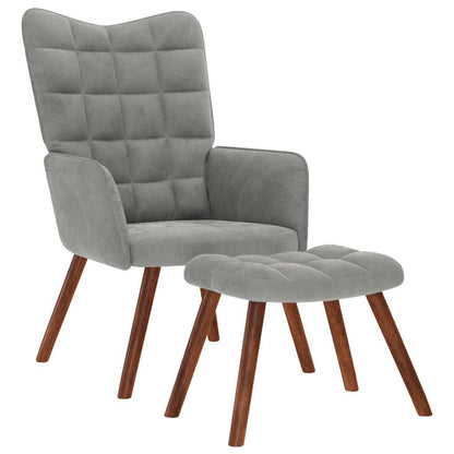 Relaxsessel mit Hocker Hellgrau Samt