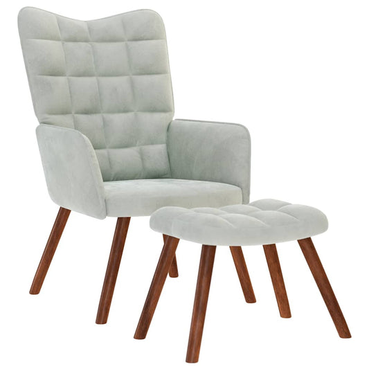Fauteuil relax avec tabouret en velours gris clair