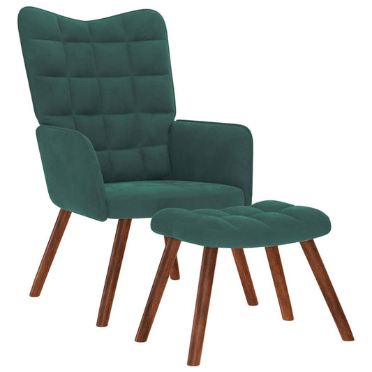Fauteuil relax avec tabouret en velours vert foncé