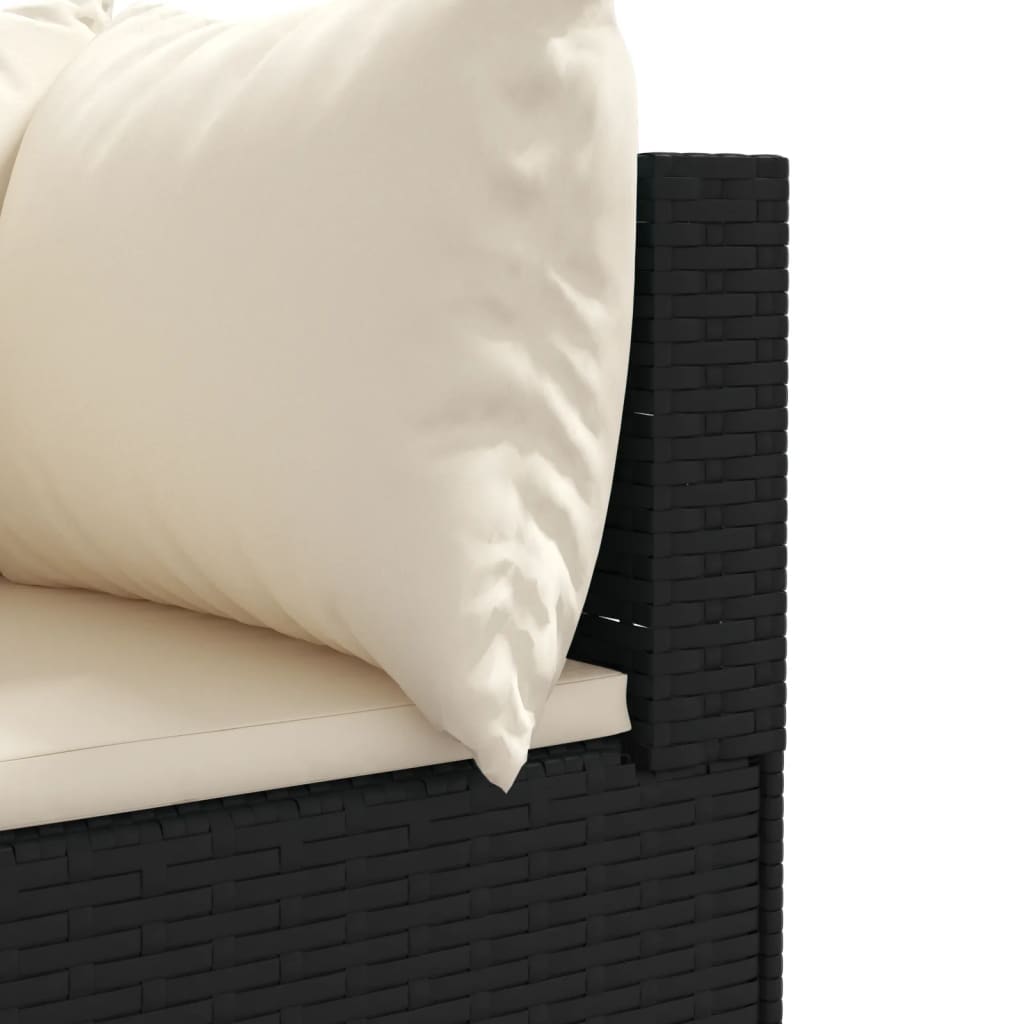 4-tlg. Garten-Lounge-Set mit Kissen Schwarz Poly Rattan