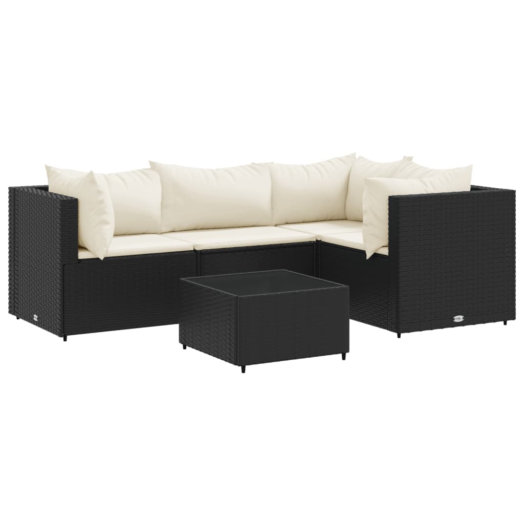 5-tlg. Garten-Lounge-Set mit Kissen Schwarz Poly Rattan