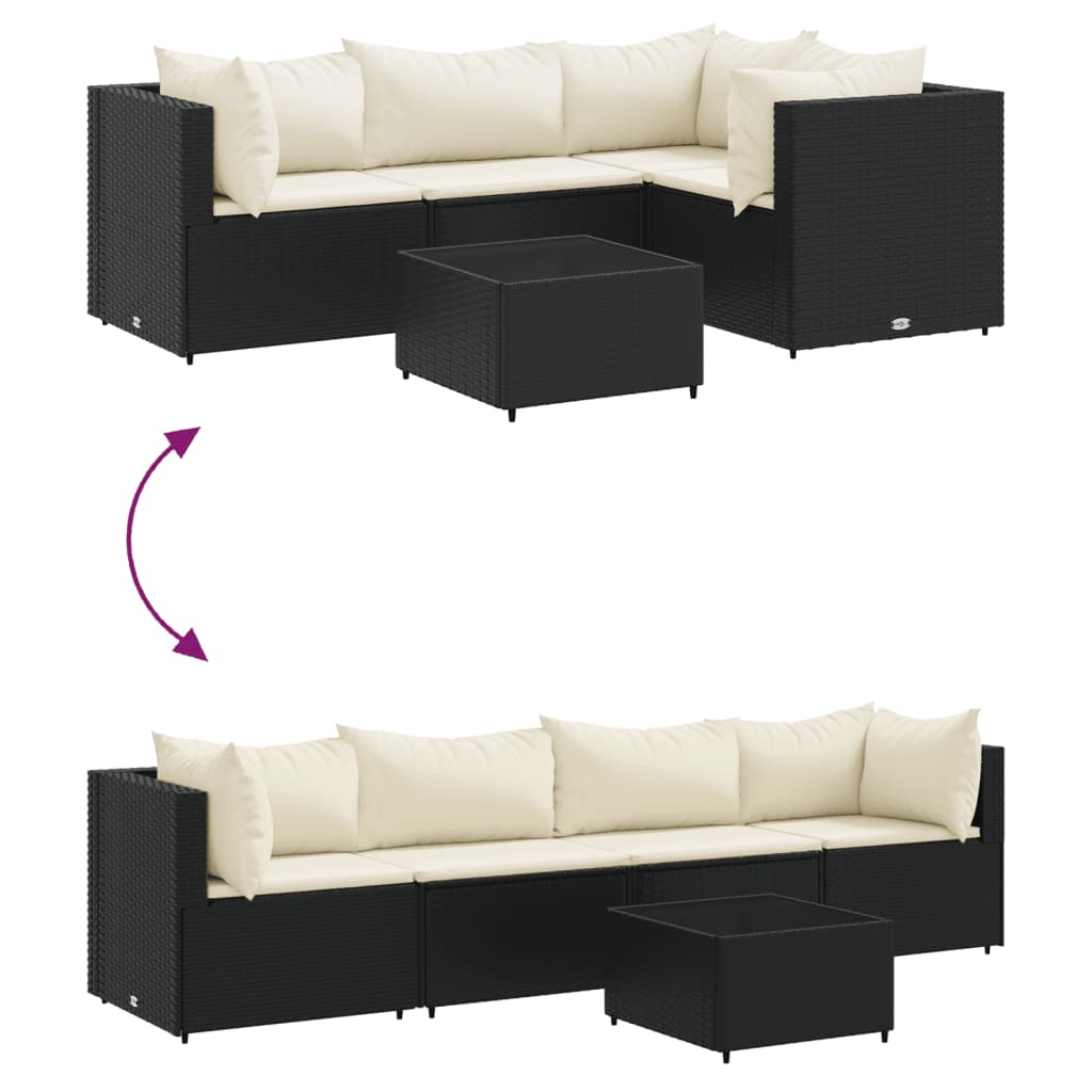 5-tlg. Garten-Lounge-Set mit Kissen Schwarz Poly Rattan