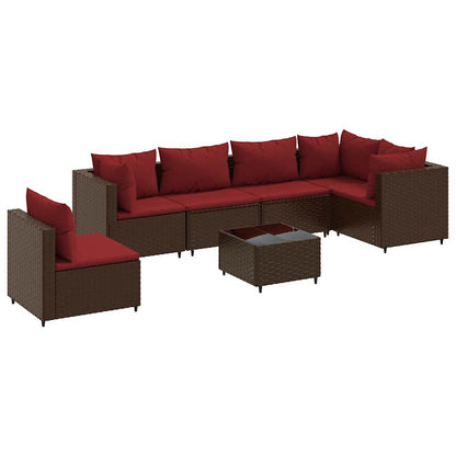 7-tlg. Garten-Lounge-Set mit Kissen Braun Poly Rattan