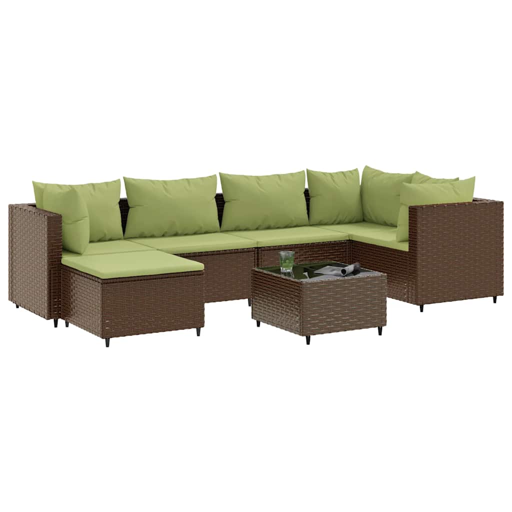 7-tlg. Garten-Lounge-Set mit Kissen Braun Poly Rattan