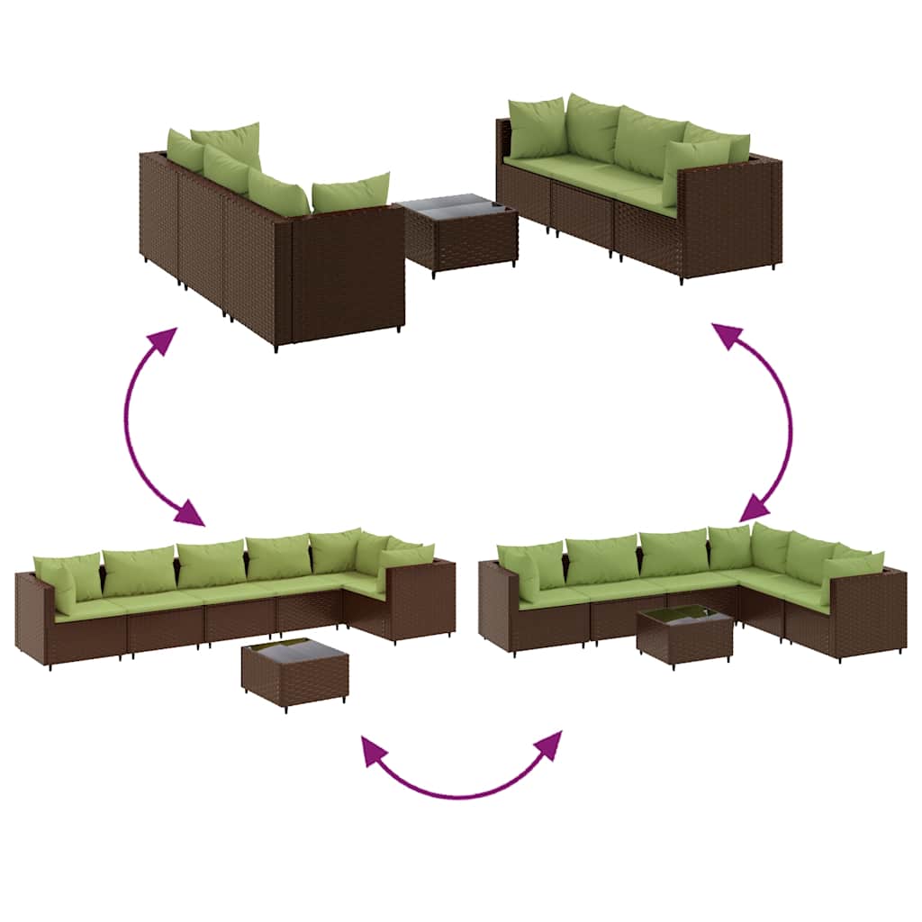 7-tlg. Garten-Lounge-Set mit Kissen Braun Poly Rattan