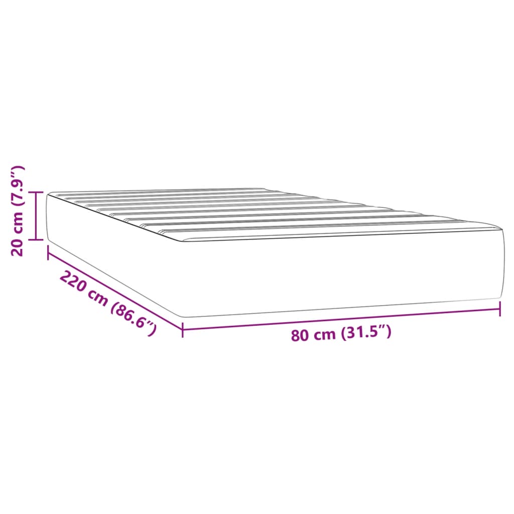 Matelas à ressorts ensachés gris foncé 80x220x20 cm velours