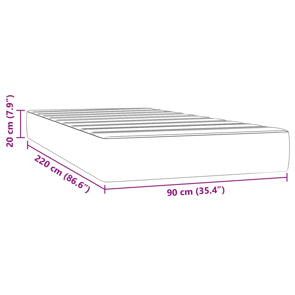 Matelas à ressorts ensachés gris foncé 90x220x20 cm velours