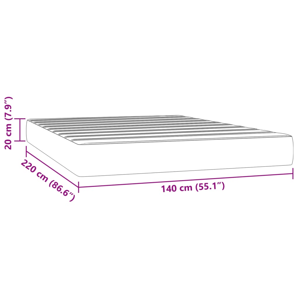 Matelas à ressorts ensachés gris clair 140x220x20 cm velours