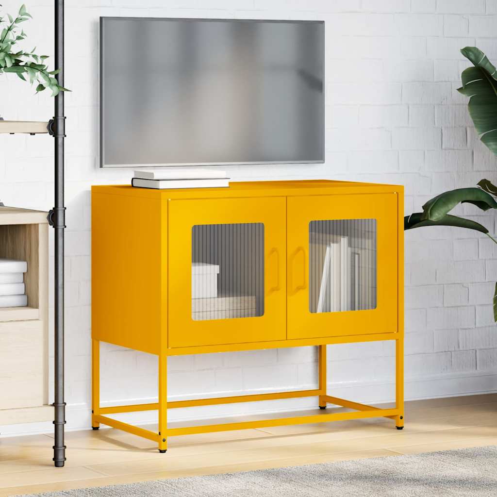 Meuble TV jaune moutarde 68x39x60,5 cm en acier laminé à froid